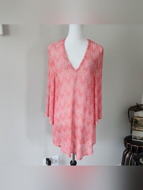 Jordan Taylor Coral & White Herringbone Beach Cover-up